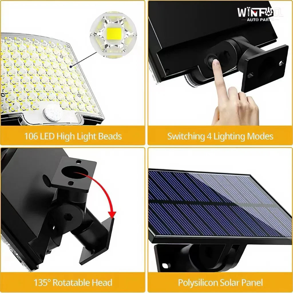 106 LED Modern Outdoor Solar Light with Motion Sensor IP65 Waterproof 120 Inch Lighting Angle for Garden & Landscape
