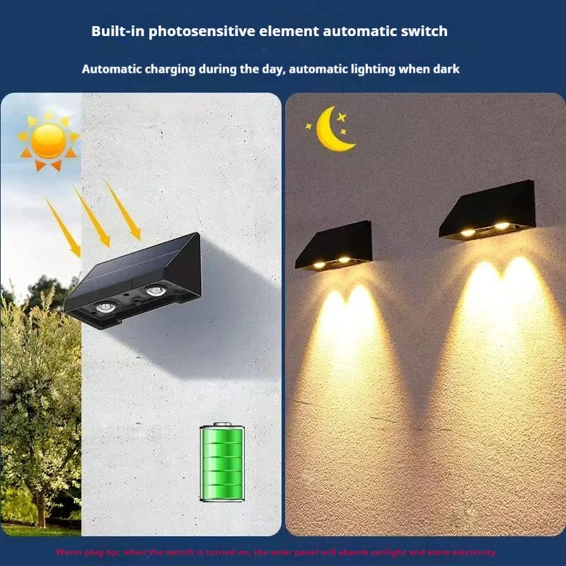 Waterproof IP65 LED Solar Powered Wall for Courtyard Garden Villa Exterior Door Night Scene Decorative Spotlights Outdoor Solar
