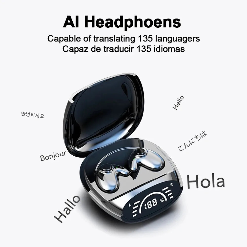Auriculares Bluetooth 5,3 con traducción AI, compatibles con 135 idiomas, inalámbricos, para dormir, auriculares HiFi con reducción de ruido