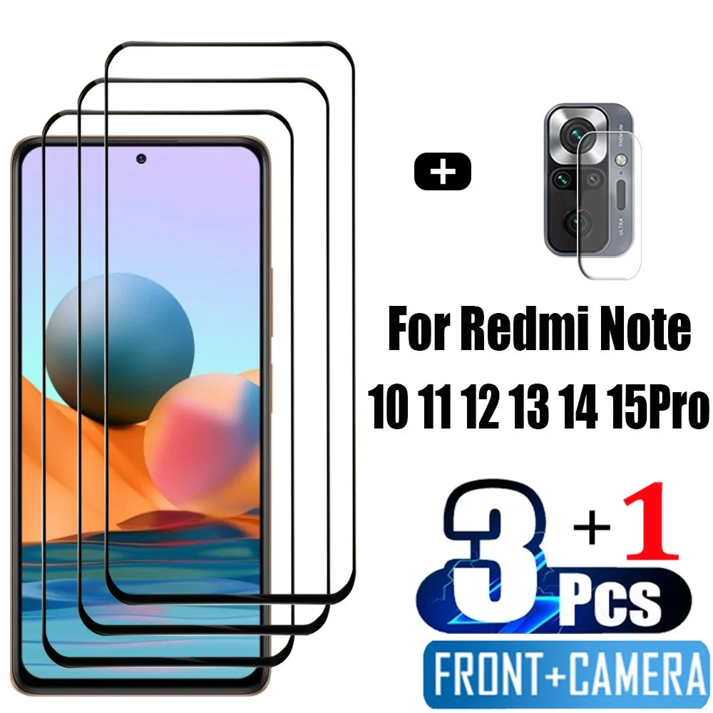 Frontal Vidrio Templado Para Xiaomi Redmi Note 15 14 10 11 12 13 Pro 5G Protectores de Pantalla Redmi Note 12S 11S 10S Película Protectora Note10 S Película Note11 Glass Redmi Note12 Pro Plus película para de cámara