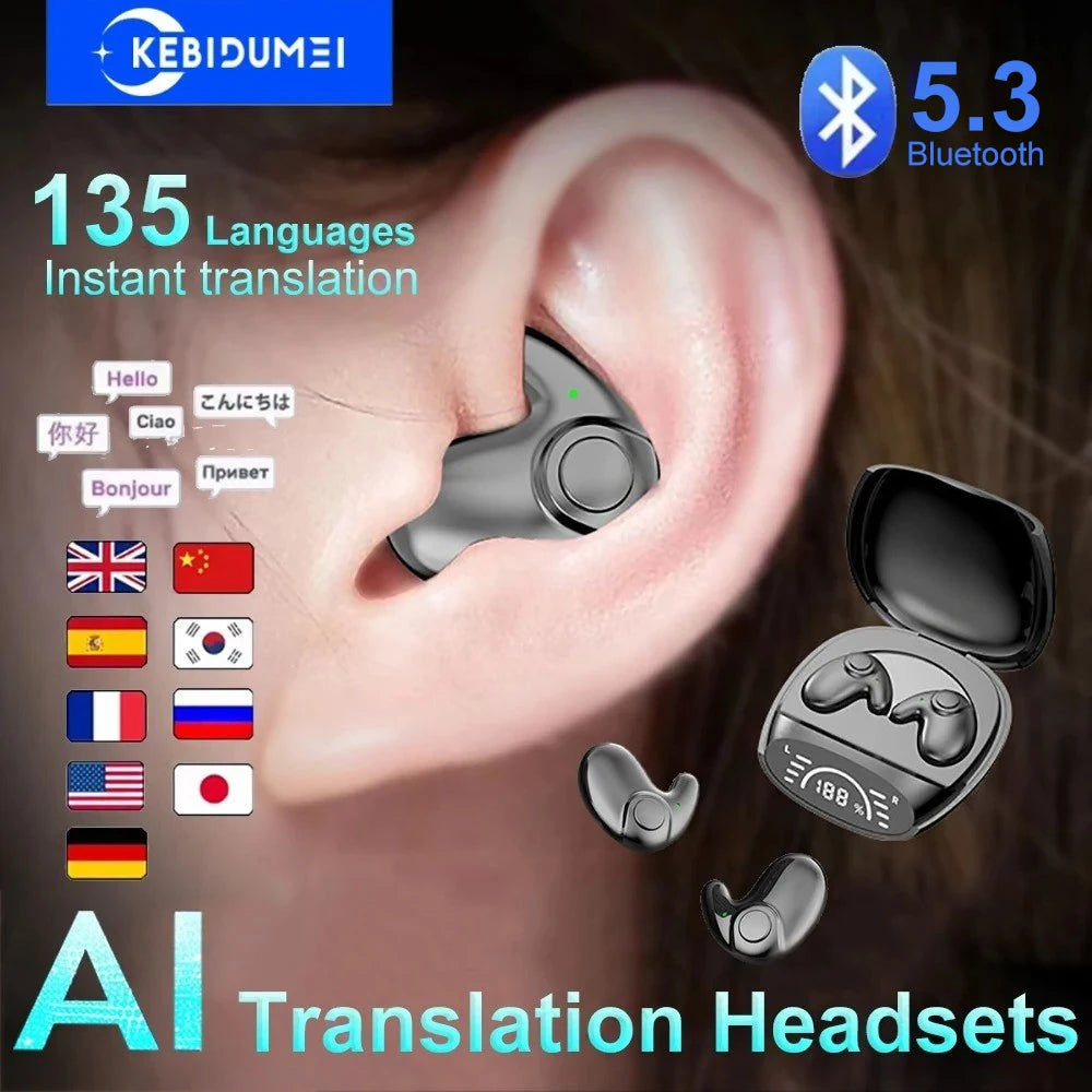 Auriculares Bluetooth 5,3 con traducción AI, compatibles con 135 idiomas, inalámbricos, para dormir, auriculares HiFi con reducción de ruido