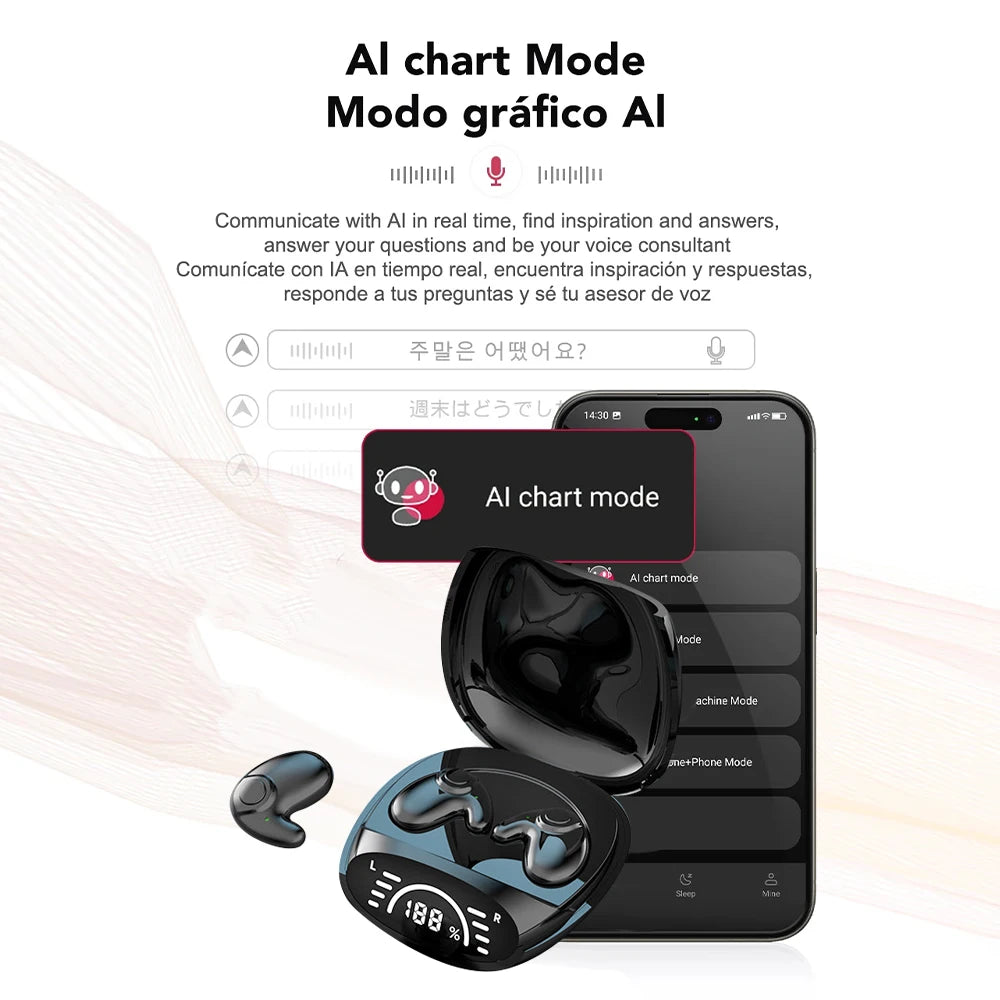 Auriculares Bluetooth 5,3 con traducción AI, compatibles con 135 idiomas, inalámbricos, para dormir, auriculares HiFi con reducción de ruido