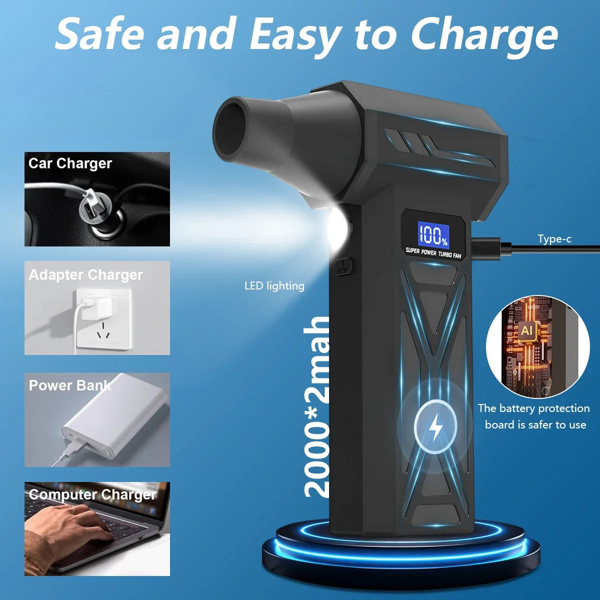 Nuevo Soplador de aire P70 de 110000Rpm, soplador Turbo ajustable de 4 engranajes con pantalla de batería de luz Led, plumero de aire comprimido inalámbrico
