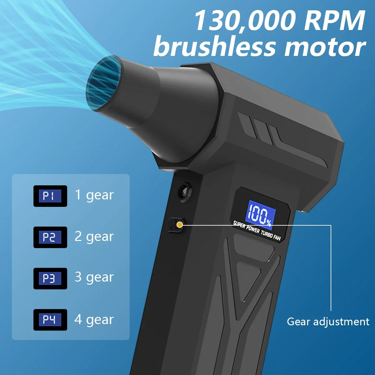 Nuevo Soplador de aire P70 de 110000Rpm, soplador Turbo ajustable de 4 engranajes con pantalla de batería de luz Led, plumero de aire comprimido inalámbrico