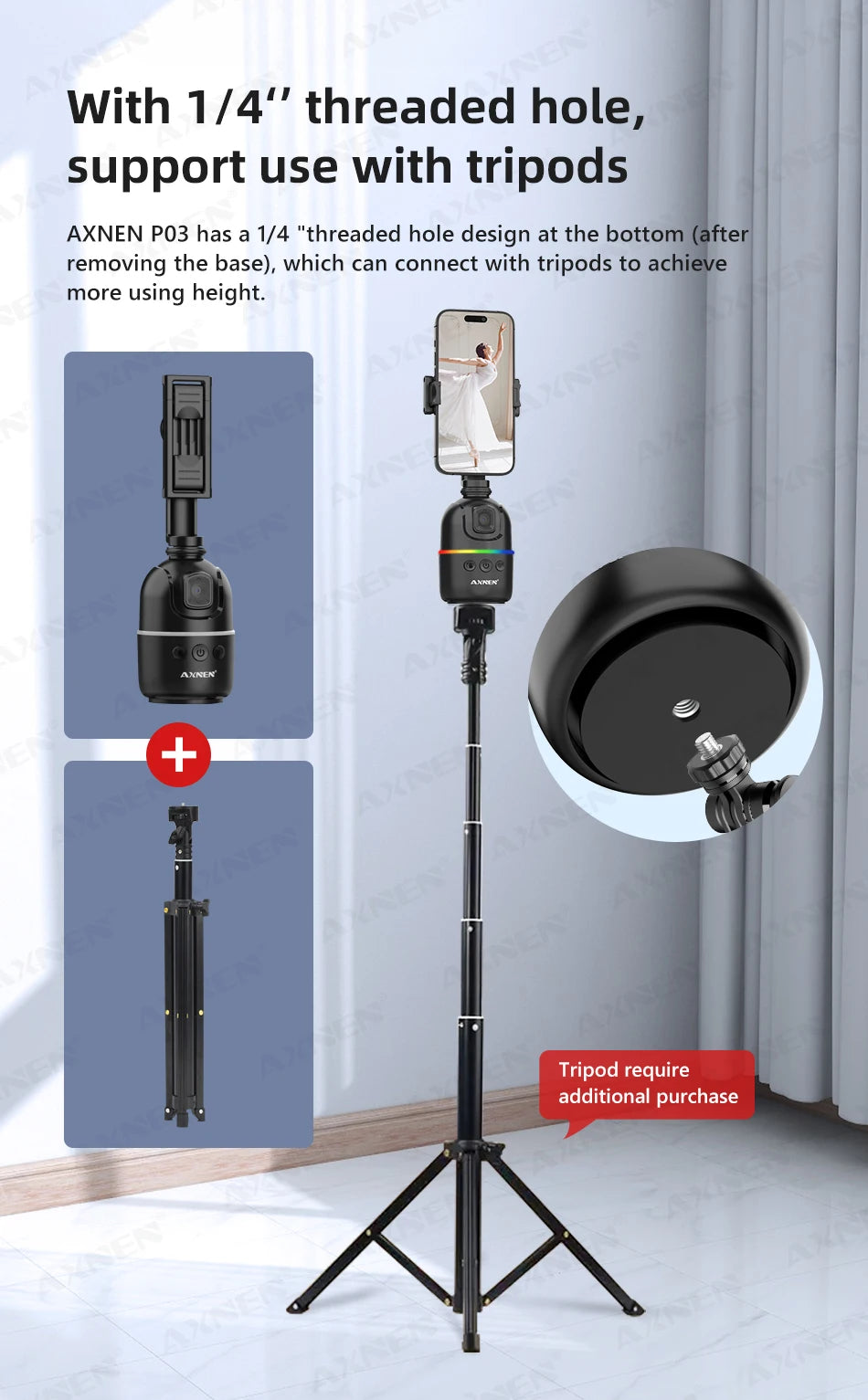 Soporte Giratorio con Control Remoto Inalámbrico y Trípode Opcional