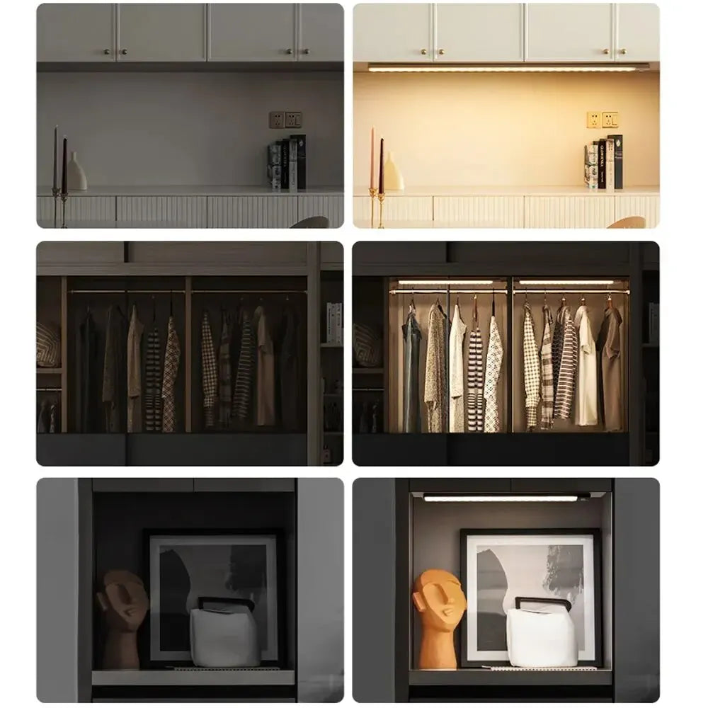Ultra Thin Wireless LED Cabinet Light Motion Sensor USB TypeC Rechargeable Magnetic Dimmable 3Colors Indoor for Kitchen Wardrobe
