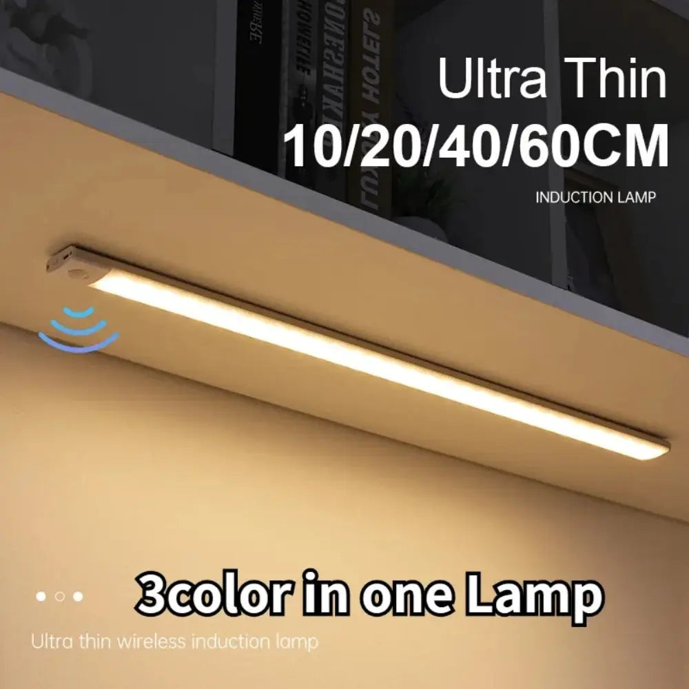 Ultra Thin Wireless LED Cabinet Light Motion Sensor USB TypeC Rechargeable Magnetic Dimmable 3Colors Indoor for Kitchen Wardrobe